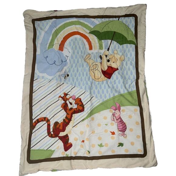 WINNIE THE POOH BABY NURSERY QUILT BLANKET COMFORTER‎ PLAY MAT UMBRELLA RAINBOW - Picture 1 of 11